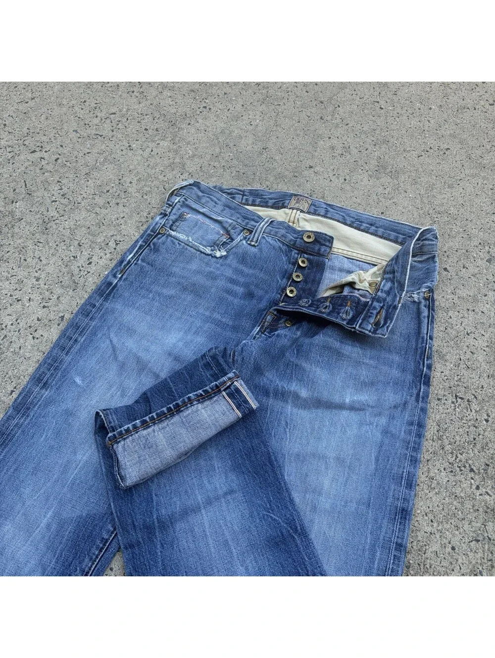 PRPS Barracuda Selvedge Jeans Button Fly Medium Wash Faded Distressed Size 32